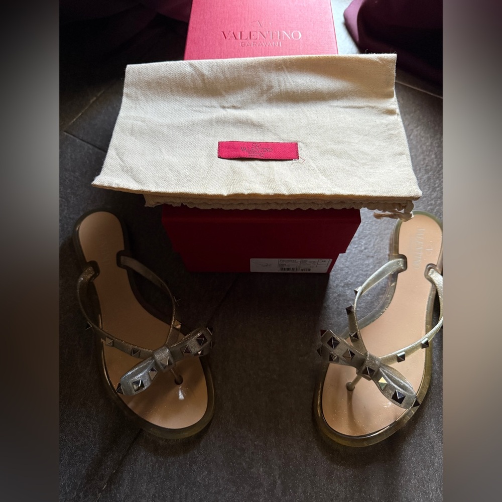 Valentino Garavani Black and Gold Studded Sandals